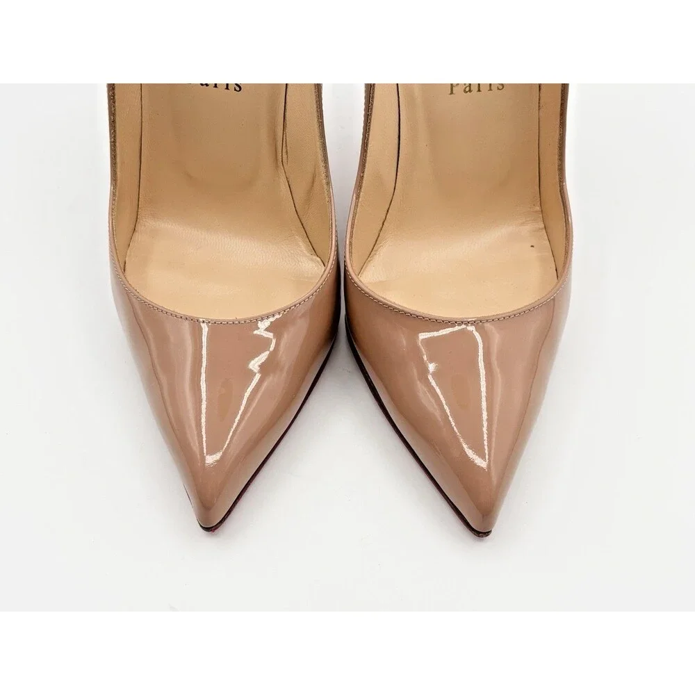 Christian Louboutin Hot Chick 100 Nude Patent Leather Stiletto Heels Size EU 37